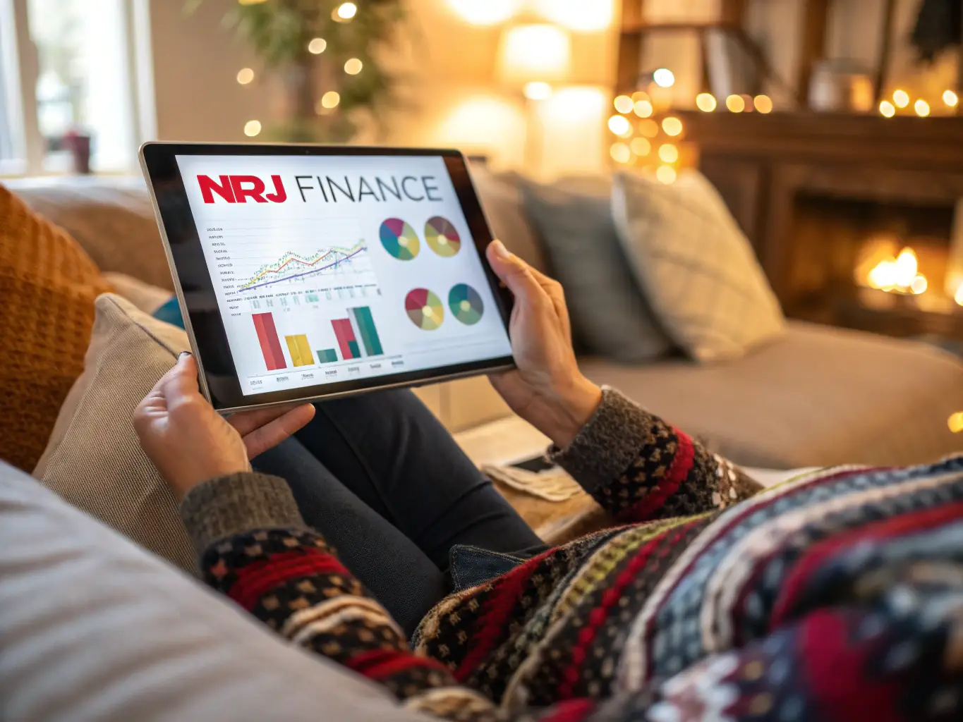 Image of a person reading a finance guide on a tablet with charts and graphs, with a focus on the Indian financial market.